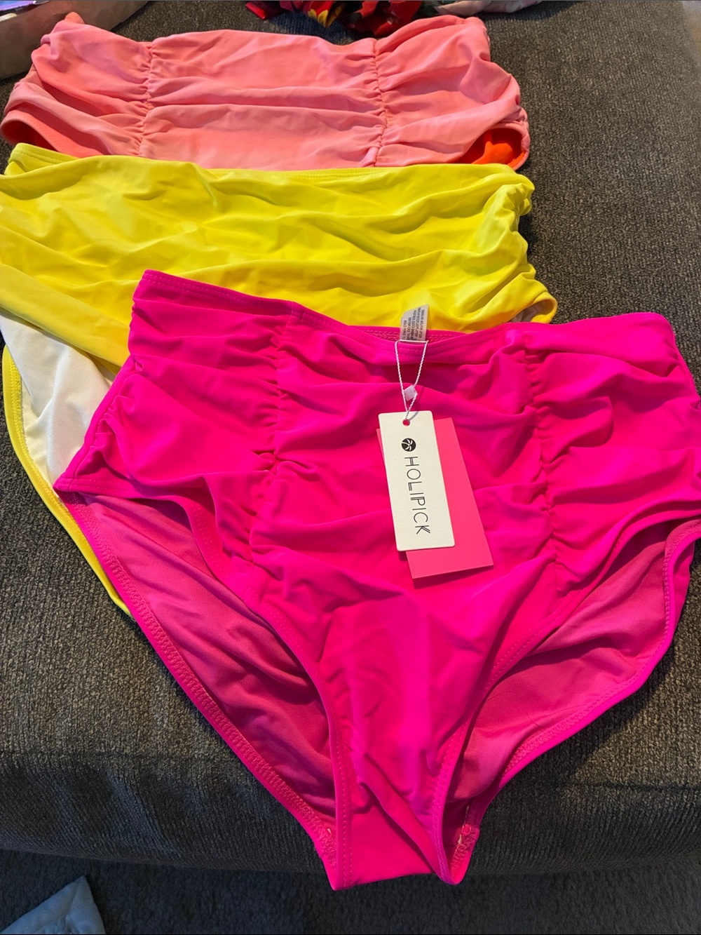 Holipick High-Waist Bikini Bottoms - Hot Pink, Yellow, Coral